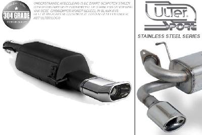 Ulter Sport, Einddemper, Geheel RVS, Enkel plat ovaal 145x75mmDTM, VW, PASSAT 3B/3BG, 1.6 74kW, 1.8 20V 92kW, 1.8T 110kW, 1.9 TDi 66/81/85kW, Sedan. Variant, 96- 05, Pasklaar, Past op originele middendemper/katalysator