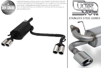 Ulter Sport, Einddemper L+R, Geheel RVS, Dubbel Rond 70mm, VW, PASSAT 3B/3BG, 1.6 74kW, 1.8 20V 92kW, 1.8T 110kW, 1.9 TDi 66/81/85kW, Sedan. Variant, 96- 05, Pasklaar, Past op originele middendemper/katalysator