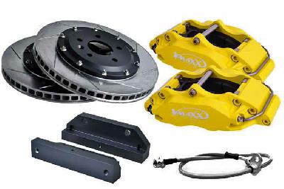 20 AU330 03X-Yellow, V-Maxx Big brake kit 330mm, Audi A4 Alle tot 142 KW and 2200 KG /All Models Max 142 KW and Max 2200kg Bouwj. 4/94 - 12/00 B5, Yellow painted aluminium 4-pots caliper, Wheelsize: 17 inch or more, Incl. 2 metaalomvlochten remleidingen