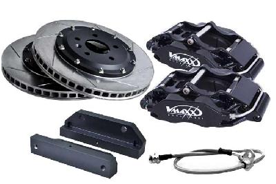 20 AU330 07X-Black, V-Maxx Big brake kit 330mm, Audi A4 -B7 Alle tot 188 KW and 2200 KG / All models Max 188 KW and Max 2200kg Bouwj. 11/04 - 06/08 8E , B7, Black painted aluminium 4-pots caliper, Wheelsize: 17 inch or more, Incl. 2 metaalomvlochten remleidingen
