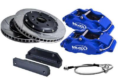 20 BM330 06 M3X-Blue, V-Maxx Big brake kit 330mm, BMW E30 - M3 alle / All models NUR FUR RENNSPORT / KEIN TUV - ACHTUNG Freigang uberprufen mit Fitment Guide / All models RACING ONLY / NO TUV - ATTENTION check wheel clearence with Fitment Guide Bouwj. 07/86 - 6/91 BMW M3, Blue painted aluminium 4-pots caliper, Wheelsize: 17 inch or more, Incl. 2 metaalomvlochten remleidingen