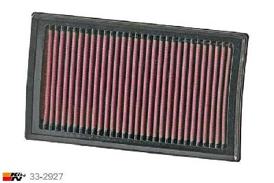 33-2927 K&N Luchtfilter Lengte 235 mm, Breedte 140 mm, Renault Clio 1.6 16V, 110PK, 2006-2012