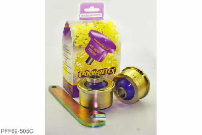 PFF69-505G, Subaru Legacy BL and BP (2003-2009), Front Wishbone Rear Bush Anti-Lift & Caster Adjustable PFF69-505G is designed to replace the front lower control arm rear bush and is engineered to provide:- 1. revised front ANTI-LIFT geometry 2. on-car CASTER adjustment giving +/-0.33 degrees of adjustment 3. improved front traction and reduced understeer 4. low compliance ball and socket bush design, 2 stuk(s) benodigd  per auto, 2 stuk(s) in verpakking, prijs per set van 2 stuk(s)