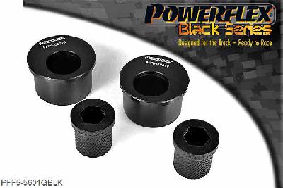 PFF5-5601GBLK, BMW E46 3 Series Compact Front Wishbone Rear Bush, Caster Offset, PFF5-5601G offers additional +0.5 of caster over PFF5-5601 and is a high performance option to PFF5-4601, and aimed at offering greater precision with improved geometry for people wanting the very best from their E46 or Z4. Testing during the development of this bush has indicated stiffness gains of 190% compared with the original rubber bush. This new part, fitted to the rear of the front wishbone has a hard anodised aluminium outer shell with one of our unique low friction polyurethane centre bushes. The poly/alu combination creates a low friction rotating bush reducing the forces acting on the arm. Lower arm deflection has been decreased by reducing the compliant material within the aluminium shell. Results are less movement in the arm under cornering and braking, improving steering control and feel. This bush is designed to fit the 66mm aluminium bush OE mounting bracket (BMW part 31126783376) Please ensure you have the correct size bush before fitting. 66mm, 2 stuk(s) benodigd  per auto, 2 stuk(s) in verpakking, prijs per set van 2 stuk(s)