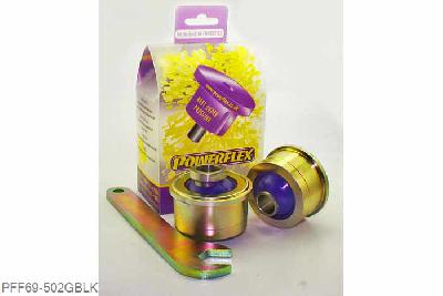 PFF69-502GBLK, Subaru Impreza including WRX and STi, (GH 10/07-12/10, GR 02/08-12/10) Anti Lift, Caster ADJUSTABLE Front Arm Rear Bush, PFF69-502G is designed to replace the front lower control arm rear bush and is engineered to provide:-1. revised front ANTI-LIFT geometry2. on-car CASTER adjustment giving +/-0.33 degrees of adjustment3. improved front traction and reduced understeer4. low compliance ball and socket bush design, 2 stuk(s) benodigd  per auto, 2 stuk(s) in verpakking, prijs per set van 2 stuk(s)