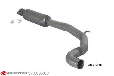 57.0085.00, Abarth Grande Punto Abarth 1.4 TJET (114kW) Oversized Diameter 70mm 10/2007-, Stainless steel centre silencer - Oversized exhaust pipe diameter 70 mmOversized exhaust pipe diameter. Not compatible with the pipe diameter of the original line. pipe outer diameter 70mm outer outlet diameter 70mm