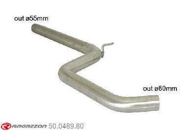 50.0489.80, Audi A3 (typ 8V) 2012- 1.4TFSI (103kW) 2013-2014, Stainless steel centre pipe group N - Oversized exhaust pipe diameter 60 mmCut of the original centre silencer. For the installation on the original rear silencer is necessary to order a coupling, which is indicated in the catalogue. outer input diameter 55mm pipe outer diameter 60mm outer outlet diameter 60mm