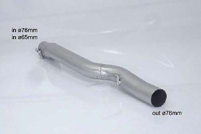 55.0444.00, Audi S/RS S1(8X) Sportback 2.0TFSI Quattro (170kW) Oversized Diameter 76mm 2014-, Stainless steel centre pipe group N - Oversized exhaust pipe diameter 76 mmCut of the original centre silencer towards the rear silencer. The installation on the original rear silencer requires a modification of the original coupling. inner input diameter 76mm with reduction to  65mm pipe outer diameter 76mm outer outlet diameter 76mm
