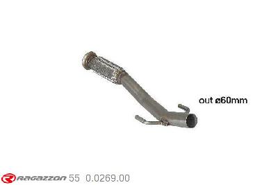 55.0269.00, Citroen DS3 Racing 1.6 Turbo THP (149/152kW) 11/2010-, Stainless steel front pipe with flexible - Oversized exhaust pipe diameter 60 mmCut of the original flexible pipe towards the centre silencer. The installation on the original centre silencer requires a modification of the original coupling. pipe outer diameter 60mm outer outlet diameter 60mm