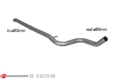 55.0270.00, Citroen DS3 Racing 1.6 Turbo THP (149/152kW) 11/2010-, Stainless steel centre pipe - Oversized exhaust pipe diameter 60 mmCut of the original centre silencer towards the flexible pipe and subsequent connection. Cut of the original centre silencer towards the original rear silencer. The installation on the original rear silencer requires a modification of the original coupling. inner input diameter 60mm pipe outer diameter 60mm outer outlet diameter 60mm