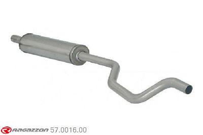 57.0016.00, Fiat Punto II (typ188) 1.2 (44kW) - 1.2 16V Sporting (59kW) 09/1999 - 05/2003, Stainless steel centre silencerCut of the original centre silencer towards the rear silencer. The installation on the original rear silencer requires a modification of the original coupling. inner input diameter 45mm with reduction to  42mm pipe outer diameter 45mm outer outlet diameter 42mm