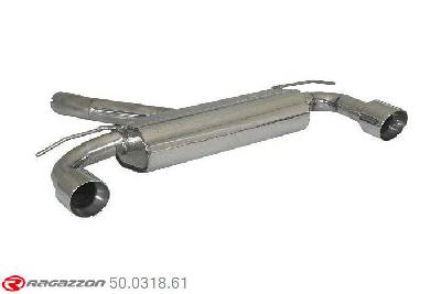 50.0318.61, Ford Focus II RS500 2.5 Turbo (257kW) Oversized Diameter 70mm 2010-, Stainless steel rear silencer left/right each with Sport Line tail pipe 102 mm - Oversized exhaust pipe diameter 70 mm - install with 55.0203.00Oversized exhaust pipe diameter. Not compatible with the pipe diameter of the original line., To be instaled together with 57.0061.00 - 55.0203.00 inner input diameter 70mm pipe outer diameter 70mm