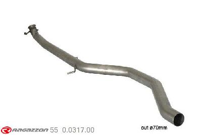 55.0317.00, Mercedes A-Class (W176) A250 (155kW) 2012-, Stainless steel centre pipe - Oversized exhaust pipe diameter 70 mmCut of the original centre silencer towards the rear silencer. The installation on the original rear silencer requires a modification of the original coupling. pipe outer diameter 70mm outer outlet diameter 70mm