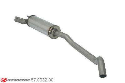 57.0032.00, Opel Corsa B 1.2 (33kW) - 1.4 (44kW) - 1.4 GSI 16V (66kW) 1993-, Stainless steel centre silencerCut of the original centre silencer towards the rear silencer. The installation on the original rear silencer requires a modification of the original coupling. inner input diameter 45mm pipe outer diameter 45mm outer outlet diameter 45mm