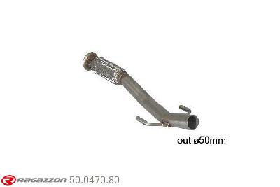 50.0470.80, Peugeot 207 1.6 16V THP (110Kw) 05/2006-, Stainless steel front pipe with flexibleCut of the original flexible pipe towards the centre silencer. The installation on the original centre silencer requires a modification of the original coupling. pipe outer diameter 54mm outer outlet diameter 50mm