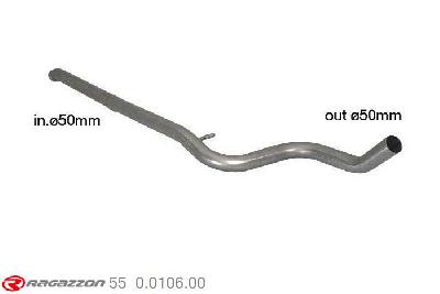 55.0106.00, Peugeot 207 1.6 16V THP (110Kw) 05/2006-, Stainless steel centre pipe group NCut of the original centre silencer towards the rear silencer. The installation on the original rear silencer requires a modification of the original coupling. inner input diameter 50mm pipe outer diameter 50mm outer outlet diameter 50mm
