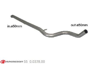 55.0378.00, Peugeot 208 1.6VTi (88kW) 2012-, Stainless steel centre pipe group N - Oversized exhaust pipe diameter 50 mmCut of the original centre silencer towards the flexible pipe and subsequent connection. Cut of the original centre silencer towards the original rear silencer. The installation on the original rear silencer requires a modification of the original coupling. inner input diameter 50mm pipe outer diameter 50mm outer outlet diameter 50mm