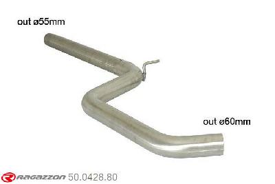 50.0428.80, VW Golf VII 1.4TSI (103kW) 2012-2014, Stainless steel centre pipe group N - Oversized exhaust pipe diameter 60 mmCut of the original centre silencer. For the installation on the original rear silencer is necessary to order a coupling, which is indicated in the catalogue. outer input diameter 55mm pipe outer diameter 60mm outer outlet diameter 60mm