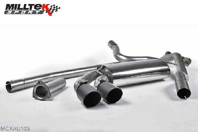 MCXAU103, Audi Coupe UR quattro 10v Turbo 1981-1989 Milltek, Downpipe-back system, Non-resonated (louder). Cerakote Black OEM-Style Tips. Requires 4 holes to be drilled into the boot floor to allow fitment of the new Milltek Sport exhaust hangers Twin 90mm GT90 Cerakote Black, 2,5 inch, 63,5mm