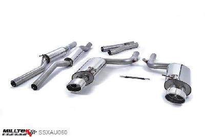 SSXAU060, Audi S/RS RS4 B7 4.2 V8 Saloon Avant and Cabriolet 2006-2008 Milltek, Cat-back system, Resonated. Without Valves in the rear silencers. Polished Oval Trims Special 224 Special 225, 2,36 inch, 60mm