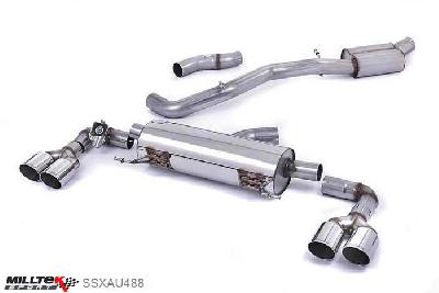 SSXAU488, Audi S/RS S1 2.0 TFSI quattro 2014- Milltek, Cat-back system, EC-Approved. Resonated (quieter). Quad Polished Round Tips Polished GT90, 3 inch, 76,2mm
