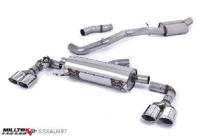 SSXAU487, Audi S/RS S1 2.0 TFSI quattro 2014- Milltek, Cat-back system, EC-Approved. Resonated (quieter). Quad Polished Oval Tips. Polished Oval, 3 inch, 76,2mm