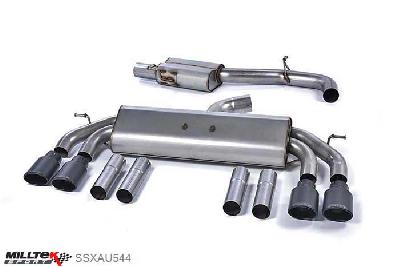 SSXAU544, Audi S/RS S3 2.0 TFSI quattro Saloon 8V 2013- Milltek, Cat-back system, Non-Valved Race System. Resonated (quieter). Quad Oval Cerakote Black Tips , 3 inch, 76,2mm