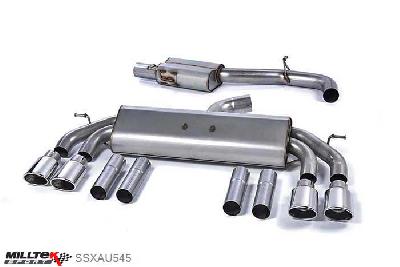 SSXAU545, Audi S/RS S3 2.0 TFSI quattro Saloon 8V 2013- Milltek, Cat-back system, Non-Valved Race System. Resonated (quieter). Quad Oval Polished Tips , 3 inch, 76,2mm