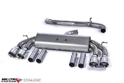 SSXAU542, Audi S/RS S3 2.0 TFSI quattro Saloon 8V 2013- Milltek, Cat-back system, Non-Valved Race System. Non-resonated (louder). Quad Round Polished Tips Quad 100mm GT100 Polished, 3 inch, 76,2mm