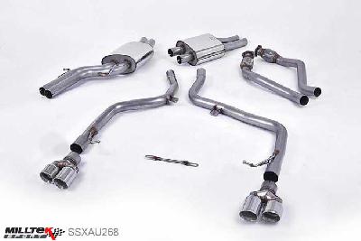 SSXAU268, Audi S/RS S4 3.0 Supercharged V6 B8 2009-2012 Milltek, Cat-back system, Race Version. Quad Polished Tips Twin 80mm GT80 Polished, 2,37 inch, 60,3mm