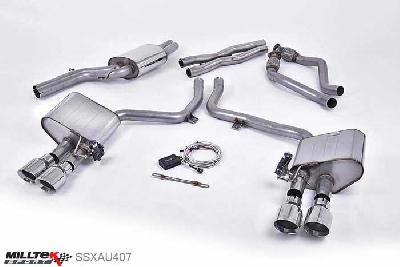SSXAU407, Audi S/RS S4 3.0 Supercharged V6 B8.5 2012- Milltek, Cat-back system, ValveSonic Electronic Valved System. Polished Tips Quad 100mm GT100 Polished, 2,37 inch, 60,3mm