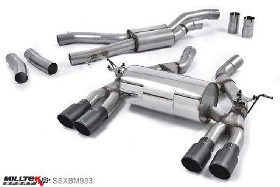 SSXBM993, BMW 3 Series F80 M3 Saloon 2014- Milltek, Cat-back system, EC-Approved. Cerakote Black Tips Quad 90mm GT90 Cerakote Black, 2,76 inch, 70mm