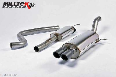 SSXFD132, Ford Fiesta ST 1.6 litre EcoBoost 182PS and ST200 2012- Milltek, Cat-back system, Resonated (quieter) with Cerakote Black Tips. EC-Approved Twin 80mm GT80 Cerakote Black, 2,75 inch, 69,85mm