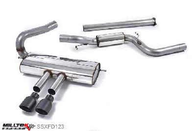 SSXFD123, Ford Focus Mk3 ST 2.0-litre EcoBoost Estate / Sedan / Limosine 2012- Milltek, Cat-back system, Semi-resonated (non-resonated front with resonated centre silencer). Black Velvet Tips Dual GT100 Cerakote Black, 3 inch, 76,2mm