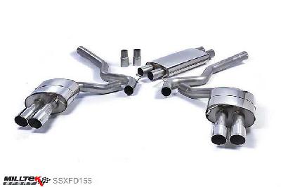 SSXFD155, Ford Mustang 5.0 V8 GT (Fastback) 2015- Milltek, Cat-back system, Resonated (Quieter) with Quad Polished GT-90 Tips - Requires Roush Rear Valance Quad 90mm GT90 Polished, 2,76 inch, 70mm