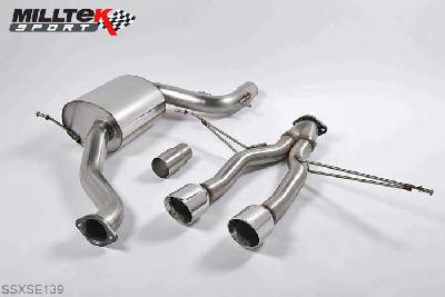 SSXSE139, Seat Leon Cupra R 2.0 TSI 265PS 2010-2012 Milltek, Cat-back system, Requires SEAT Sport rear valance if fitting to non-Cupra R model (VAG part number: 1P0 071 061 A) Dual 100mm GT100 Polished, 3 inch, 76,2mm