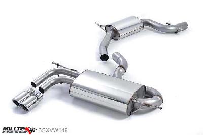 SSXVW148, Seat Leon FR 2.0 T FSI 200-211PS 2006-2013 Milltek, Cat-back system, Resonated (quieter) Twin 80mm Jet, 2,75 inch, 69,85mm