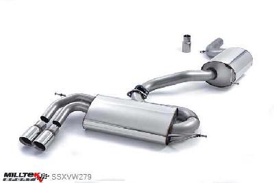 SSXVW279, VW Golf Mk5 GTi 2.0T FSI 2004-2009 Milltek, Cat-back system, 3-inch Race System. Resonated (quieter). Polished Tips Twin 80mm GT80 Polished, 3 inch, 76,2mm