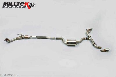 SSXVW138, VW Golf Mk6 GTi 2.0 TSI 210PS 2009-2013 Milltek, Turbo-back system including Hi-Flow Sports Cat, 3-inch. Requires a Stage 2 ECU remap Dual 100mm GT100 Polished, 3 inch, 76,2mm