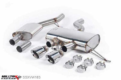 SSXVW163, VW Golf Mk6 R 2.0 TSI 270PS 2009-2013 Milltek, Cat-back system, Resonated (quieter). EC Type-Approved. Polished Trims. Dual GT100 Polished, 2,75 inch, 69,85mm