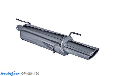 IX OPAS04120, Opel Astra F 1.4 16V (90PK) , 3 Ophangpunten, 1996-, Inoxcar Rear silencer 1X120X80mm Stainless steel, With E.E.C. homologation