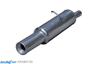 IX OPAS07102, Opel Astra F 1.6 (100PK) , 1 Ophangpunt,, Inoxcar Rear silencer 1X102mm Stainless steel, With E.E.C. homologation