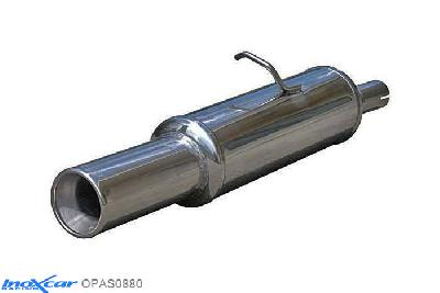 IX OPAS0880, Opel Astra F 1.6 (100PK) , 3 Ophangpunten, 1996-, Inoxcar Rear silencer 1X80mm Stainless steel, With E.E.C. homologation
