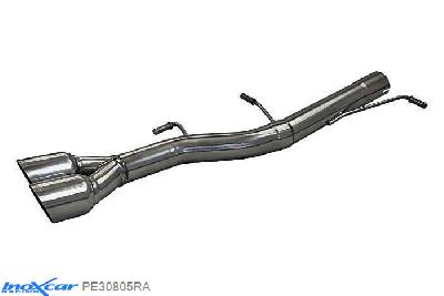 IX PE30805RA, Peugeot 308 1.6 THP GTI (200PK), 2011-2013, Diameter 65mm, Inoxcar NO Rear silencer 2X80mm RACING Stainless steel, Without E.E.C. homologation