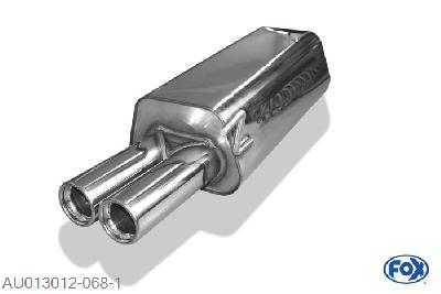 AU013012-068, Audi 80 Typ B4 Limousine & Avant 2.0l 16V 103kW 2.3l 98kW 2.6l 110kW 2.8l 128kW, Einddemper O63,5mm - 2x76mm  Type 13 63,5mm Buisdiameter Geheel RVS, Absortie demper, mooie diepe sound, Teilegutachten (eintragungspflichtig)