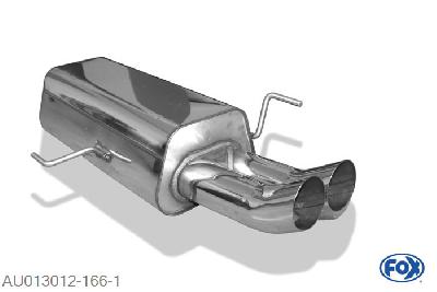 AU013012-166, Audi 80 Typ B4 Limousine & Avant 2.0l 16V 103kW 2.3l 98kW 2.6l 110kW 2.8l 128kW, Einddemper O63,5mm - 2x76mm  Type 18 63,5mm Buisdiameter Geheel RVS, Absortie demper, mooie diepe sound, Teilegutachten (eintragungspflichtig)