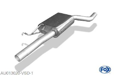 AU013020-VSD, Audi 80 Typ B4 quattro 2.0l 85/101/103kW 2.3l 98kW 2.6l 110kW 2.8l 128kW, Voordemper 63,5mm Buisdiameter Geheel RVS, Absortie demper, mooie diepe sound, Met E-keur