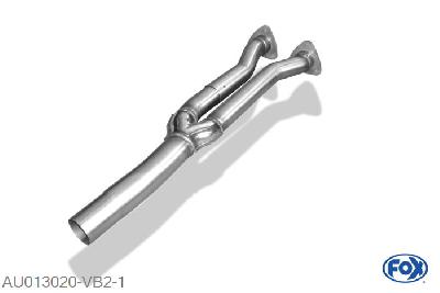 AU013020-VB2, Audi 80 Typ B4 quattro 2.0l 85/101/103kW 2.3l 98kW 2.6l 110kW 2.8l 128kW, Verbindingsbuis (voor modellen met Kat doppelt) 63,5/2x55mm Buisdiameter Geheel RVS, Zonder goedkeuring
