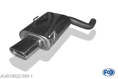 AU013022-593, Audi 80 Typ B4 quattro 2.0l 85/101/103kW 2.3l 98kW 2.6l 110kW 2.8l 128kW, Einddemper met eindstuk 135x80mm  Type 53 63,5mm Buisdiameter Geheel RVS, Absortie demper, mooie diepe sound, Met E-keur