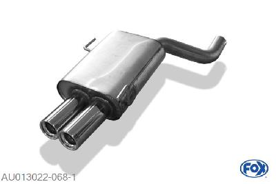 AU013022-068, Audi 80 Typ B4 quattro 2.0l 85/101/103kW 2.3l 98kW 2.6l 110kW 2.8l 128kW, Einddemper met eindstuk 2x76mm  Type 13 63,5mm Buisdiameter Geheel RVS, Absortie demper, mooie diepe sound, Met E-keur